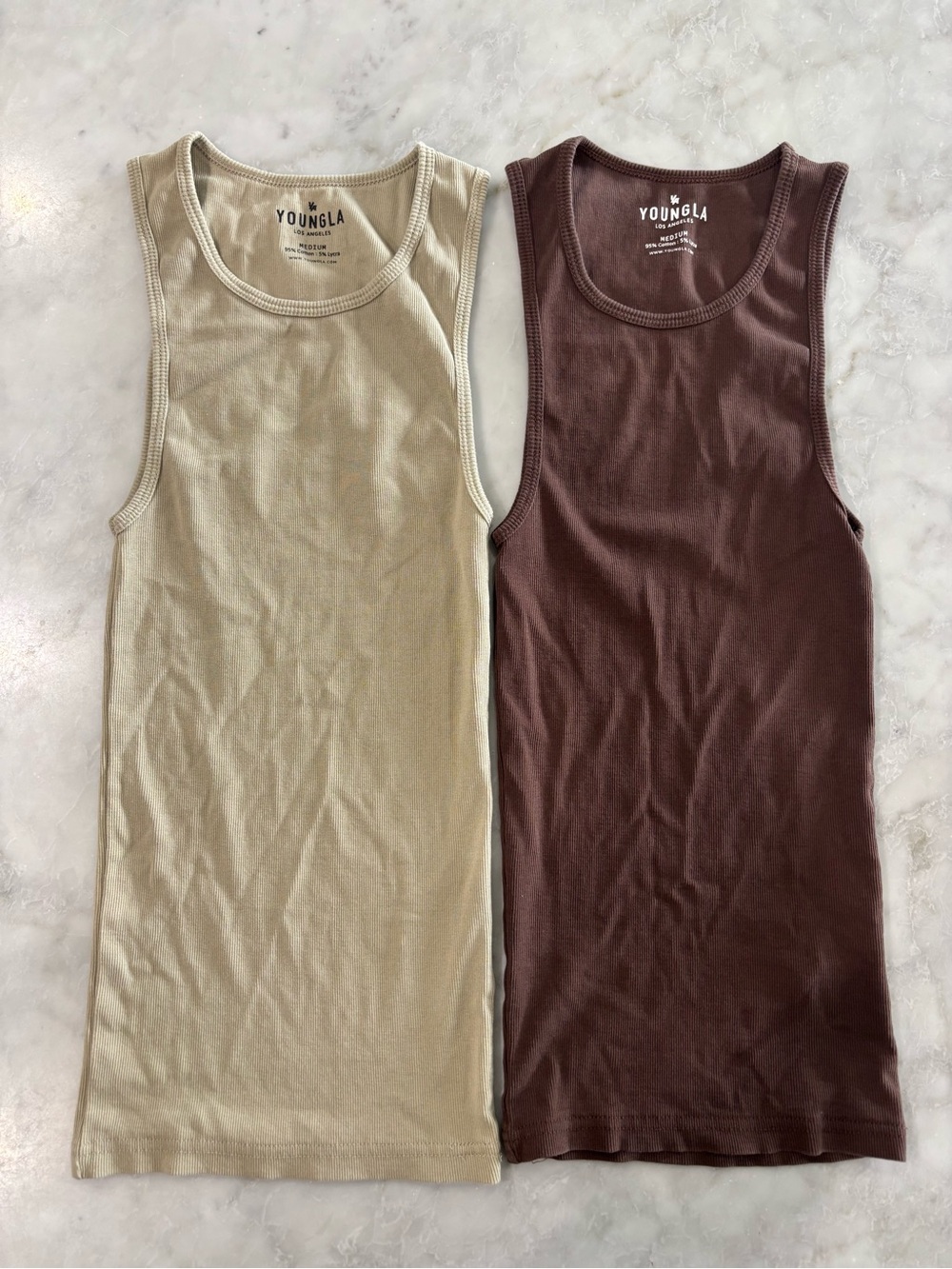 ⚡️YoungLA Women's Ribbed Cotton Tank Tops- Brown & Tan - Picture 3 of 5
